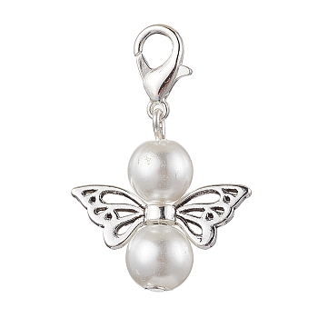 Angel Glass Pearl Pendant Decorations, Lobster Claw Clasps Charms for Bag Ornaments, White, 33mm