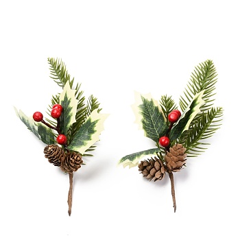 Plastic Artificial Winter Christmas Simulation Pine Picks Decor, for Christmas Garland Holiday Wreath Ornaments, Green, 205mm