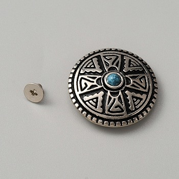 Zinc Alloy Buttons, with Synthetic Turquoise and Iron Screws, for Purse, Bags, Leather Crafts Decoration, Flat Round, Turquoise, 28.5x9mm, Hole: 2mm