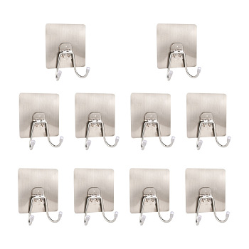 201 Stainless Steel Plastic Hook Hanger, with Self Adhesive Sticker, Square, Clear AB, 80x80x9mm