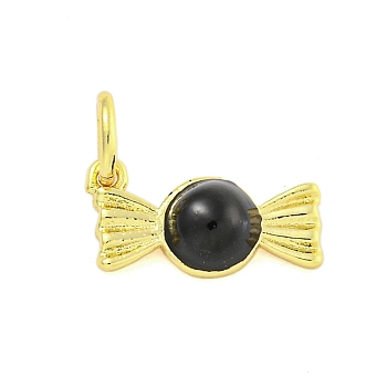 Rack Plating Brass Enamel Pendants, with Jump Ring, Cadmium Free & Lead Free, Long-Lasting Plated, Real 18K Gold Plated, Candy Charm, Black, 5.5x12x3mm, Hole: 3mm