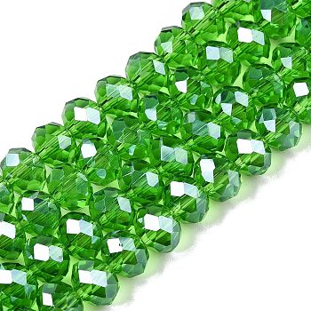 Electroplate Glass Beads Strands, Pearl Luster Plated, Faceted, Rondelle, Lime Green, 8x6mm, Hole: 1mm, about 64~65pcs/strand, 40~41cm