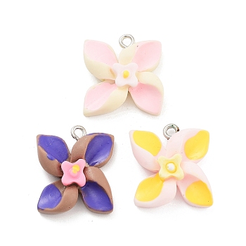 Opaque Resin Pendants, Windmill Charms with Platinum Tone Iron Loops, Mixed Color, 21x19x6mm, Hole: 2mm