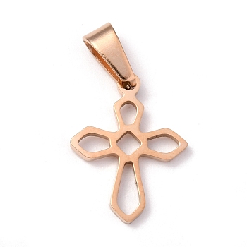 304 Stainless Steel Pendants, Cross, Rose Gold, 19x15x1.2mm, Hole: 3.5x7mm