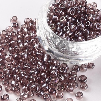 Glass Seed Beads, Trans. Colours Lustered, Round, Rosy Brown, 4mm, Hole: 1.5mm, about 500pcs/50g, 50g/bag, 18bags/2pounds