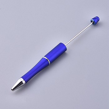 Plastic Beadable Pens, Shaft Black Ink Ballpoint Pen, for DIY Pen Decoration, Blue, 144x12mm, The Middle Pole: 2mm