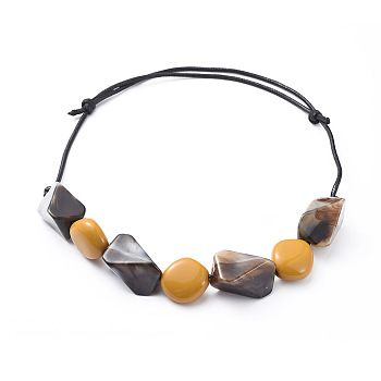 Adjustable Bib Necklaces, with Acrylic Beads and Korean Waxed Polyester Cords, Coconut Brown, 18.8 inch~24.4 inch(48~62cm)