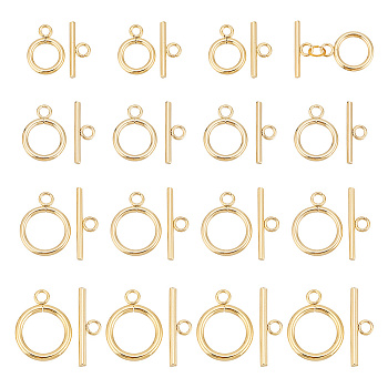 20Pcs 4 Colors 304 Stainless Steel Toggle Clasps, Round Rings, Real 18K Gold Plated, Ring: 16~23x12~18x2~2.5mm, Hole: 2.5~3mm, Bar: 18~25x7~7.5x2~2.5mm, Hole: 3mm, 5pcs/style