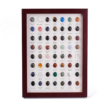 56 Styles Natural and Synthetic Mixed Gemstones Oval Collections, Photo Frame Display Decoration, for Earth Science Teaching, 360x265x22mm