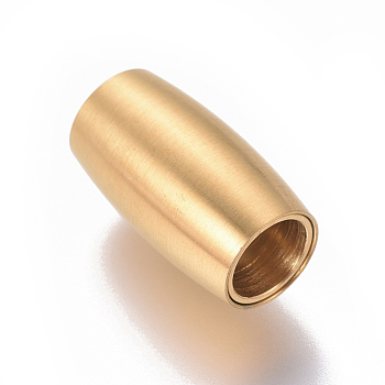 304 Stainless Steel Magnetic Clasps with Glue-in Ends, Ion Plating (IP), Matte, Oval, Golden, 14x8mm, Hole: 5mm