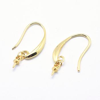 Brass Earring Hooks, Cadmium Free & Nickel Free & Lead Free, Real 18K Gold Plated, 23.5~25x11~12mm, 19 Gauge, Pin: 0.9mm