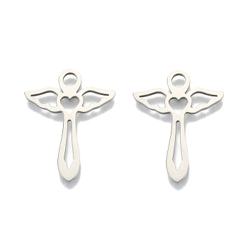 201 Stainless Steel Pendants, Angel, Stainless Steel Color, 29.5x23.5x1.5mm, Hole: 3.5mm