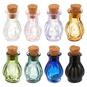 Elite 8Pcs 8 Colors Miniature Glass Bottles, with Cork Stoppers, Empty Wishing Bottles, for Dollhouse Accessories, Jewelry Making, Mixed Color, 25x14mm, 1pc/color