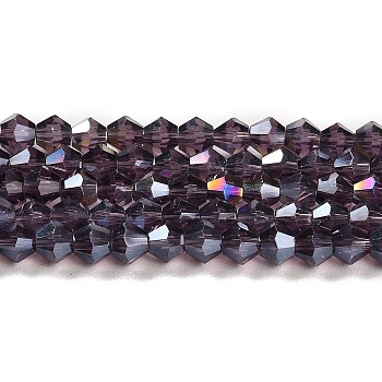 Transparent Electroplate Glass Beads Strands, AB Color Plated, Faceted, Bicone, Violet, 3.5mm, about 113~115pcs/strand, 36~36.5cm