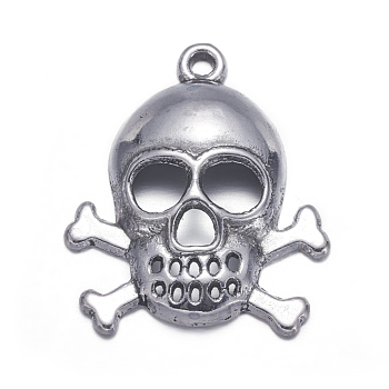 Tibetan Style Pendants for Halloween, Pirate Style Skull, Cadmium Free & Lead Free, Antique Silver, 26.5x22x4.5mm, Hole: 1.5mm
