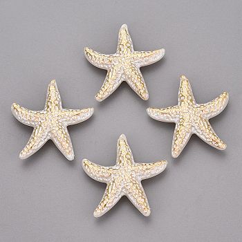 CCB Plastic Pendants, Starfish Charms, Golden Metal Enlaced, Creamy White, 47~48x44.5~45x9.5~10mm, Hole: 1.8mm, about 100pcs/500g