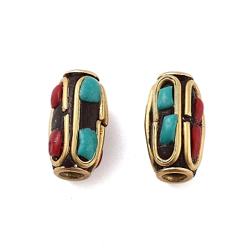 Handmade Indonesia Beads, with Brass and Resin, Barrel, Red, 12x7mm, Hole: 1.8mm