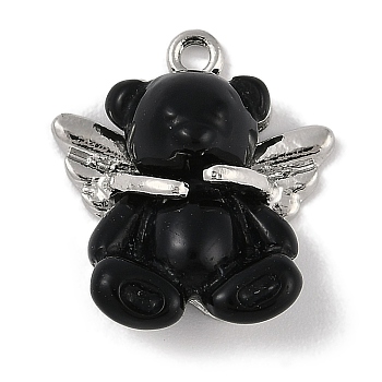 Platinum Alloy Resin Pendants, Bear, Black, 19.5x14.5x7.5mm, Hole: 1.7mm