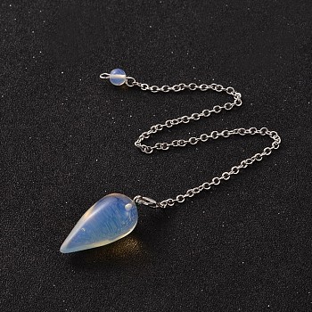 Teardrop Platinum Tone Brass Opalite Dowsing Pendulums, with Lobster Claw Clasps, 220x3mm