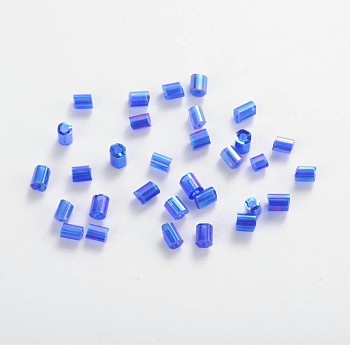 11/0 Two Cut Glass Seed Beads, Hexagon, Transparent Colours Rainbow, Blue, about 2mm long, 2mm wide, hole: 0.5mm, about 37500pcs/pound