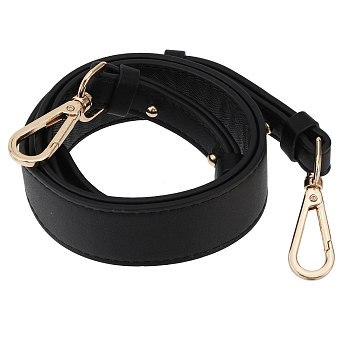 Leather Adjustable Bag Handles, with Alloy Swivel Clasps, Black, 102~108x3.75cm