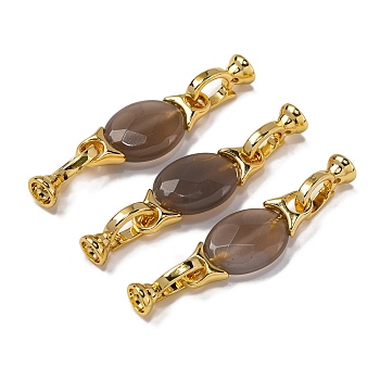 Rack Plating Brass and Grey Agate Flod Over Clasps, Oval, Real 18K Gold Plated, 42mm