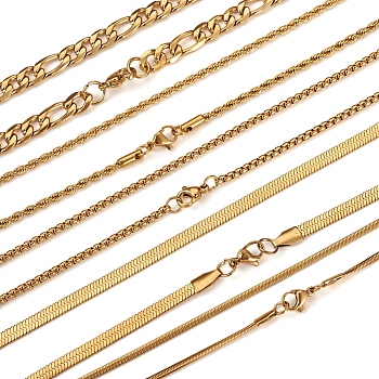 5Pcs 5 Style 304 & 667 Stainless Steel Snake & Figaro & Box & Herringbone Chain Necklaces Set, Golden, 17.72~23.78 inch(45~60.4cm), 1Pc/style

