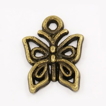 Tibetan Style Alloy Pendants, Butterfly, Cadmium Free & Nickel Free & Lead Free, Antique Bronze, 15x12.5x2mm, Hole: 2mm