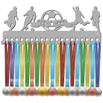 Fashion Iron Medal Hanger Holder Display Wall Rack, 20-Hooks, with Screws, Silver, Football, 150x400mm, Hole: 5mm