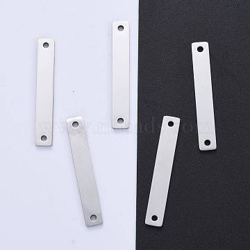 304 Stainless Steel Links Connectors, Manual Polishing, Stamping Blank Tags, Rectangle, Stainless Steel Color, 38x6x1.8mm, Hole: 1.8mm(STAS-I140-33A-S)