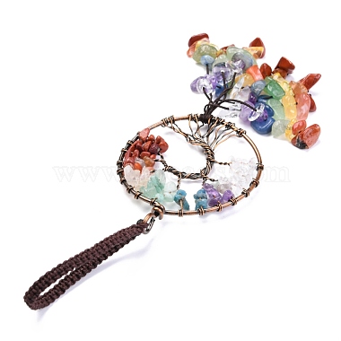 Wire Wrapped Chakra Chips Natural Gemstone Big Pendant Decorations(X-HJEW-H057-02D)-3