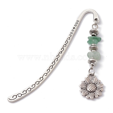 Gemstone Chip Beaded Pendant Bookmark with Alloy Flower/Tree of Life/Moon(AJEW-JK00244)-2