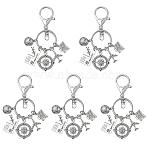 5Pcs Travel Alloy Keychain, Mixed Shapes, with Iron Rings, Platinum, 96mm(KEYC-YW00244)
