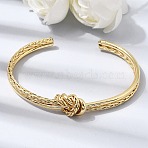 Brass Knotted Cuff Bangles for Women, Long-Lasting Plated, Cadmium Free & Lead Free, Rack Plating, Real 18K Gold Plated, Inner Diameter: 1.97x2.38 inch(5x6.05cm)(KK-CBACA61-02G)