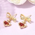 Brass Micro Pave Cubic Zirconia Stud Dangle Earring, Long-Lasting Plated, Rack Plating, Lead Free & Cadmium Free, Real 18K Gold Plated, Heart, 21x17.5mm(EJEW-H108-20A-G)