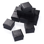 Shell Textured Paper Jewelry Ring Storage Gift Boxes, Square, Black, 4.9x4.9x3.3cm(CON-TAC0014-15E)