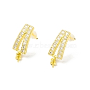 Brass Stud Earrings Findings, with Cubic Zirconia, for Half Drilled Beads, Real 18K Gold Plated, Lead Free & Cadmium Free, Trapezoid, Real 18K Gold Plated, 21mm, Pin: 0.8mm and 0.7mm(EJEW-H086-08G)
