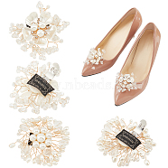 4Pcs 2 Styles Flower Alloy with Plastic Imitation Pearl Shoe Decorations, with Copper Wire Wrapped Rhinestone & Synthetic Quartz Detachable Shoe Buckle Clips, Seashell Color, 65~66x59~72x15~16.5mm, 2pcs/style(FIND-CP0001-64)