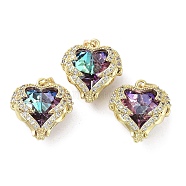Rack Plating Real 18K Gold Plated Brass Micro Pave Cubic Zirconia Pendants, Heart Charms, Long-Lasting Plated, Cadmium Free & Lead Free, Medium Orchid, 17x15.5x8.5mm, Hole: 2.5x4mm(KK-G482-01G-01)