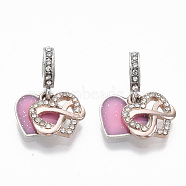 Alloy European Dangle Charms, with Crystal Rhinestone and Enamel, Large Hole Pendants, Quote Pendants, Heart with Word Family Forever and Always, Platinum, 25mm, Hole: 5mm, Heart: 14x13.5x2mm(MPDL-T004-04P)