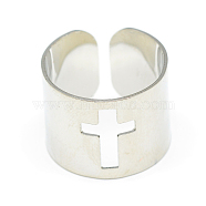 Adjustable Stainless Steel Cuff Finger Rings, Wide Band Rings, Cross, Size 7, Stainless Steel Color, 17mm(X-RJEW-S038-048)
