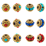 12Pcs 6 Style Handmade Indonesia Beads, with Brass Findings & Half Round Resin Beads, Rondelle & Round, Mixed Color, 10~13.5x9~10.5mm, Hole: 1.2~1.5mm, 2pcs/style(KK-FH0006-82)
