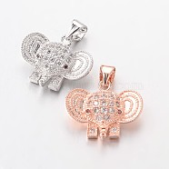 Brass Micro Pave Cubic Zirconia Charms, Elephant, Lead Free & Nickel Free, Mixed Color, 13x17x5mm, Hole: 4x3mm(ZIRC-L035-33-FF)