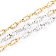 Two Tone 304 Stainless Steel Paperclip Chains, Drawn Elongated Cable Chains, Soldered, with Spool, Golden & Stainless Steel Color, 3x1.5x0.3mm, 32.8 Feet(10m)/roll(CHS-B001-11A)