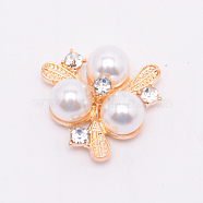 Alloy Cabochons, with Plastic Imitation Pearl & Crystal Glass Rhinestone, Flower, White, Light Gold, 22x9mm(PALLOY-WH0071-35LG)