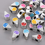 UV Plating Acrylic European Beads, with Enamel, Large Hole Beads, Mixed Color, Ice Cream, Platinum, 14.5x9.5x7mm, Hole: 4mm(OACR-R253-07P)