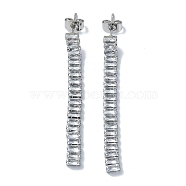 Brass Micro Pave Cubic Zirconia Dangle Stud Earrings, Tassel Earrings, Long-Lasting Plated, Platinum, 52x4.5mm(EJEW-D098-21P)