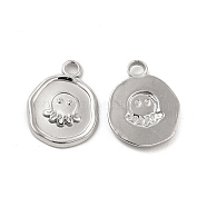 304 Stainless Steel Pendants, Flat Round with Octopus Charm, Stainless Steel Color, 16x13x2mm, Hole: 2mm(STAS-B032-34P)