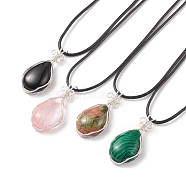 4Pcs 4 Style Natural & Synthetic Mixed Gemstone Teardrop Pendant Necklaces Set with Waxed Cords for Women, 17.91 inch(45.5cm), 1Pc/style(NJEW-TA00034)