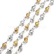 304 Stainless Steel Link Chains, Soldered, Heart, with Spool, Golden & Stainless Steel Color, 10x5~5.5x2mm, about 32.8 Feet(10m)/roll(STAS-P219-09GP-A)